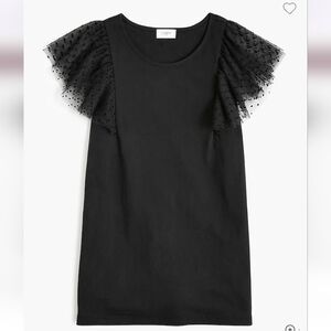 J.Crew 100% Cotton Polka Dot Ruffle Sleeve Black Tank In Size XL, New With Tags